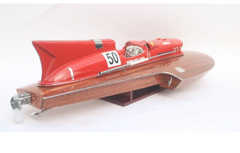 Model Speed Boat Ferrari Hydroplane Natural Wood Finish 90 x 38 x H. 26 cm