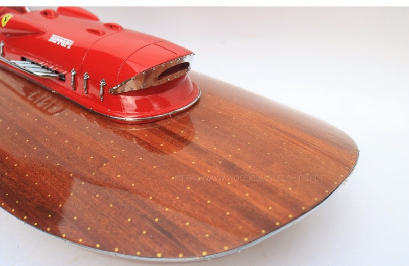 Model Speed Boat Ferrari Hydroplane Natural Wood Finish 90 x 38 x H. 26 cm