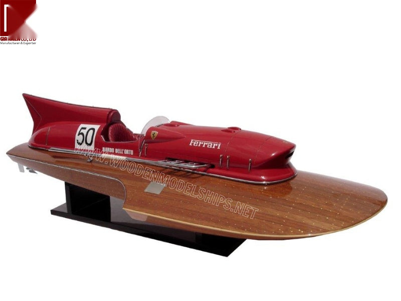 Model Speed Boat Ferrari Hydroplane Stain Finished 50 x 26 x H. 14 cm