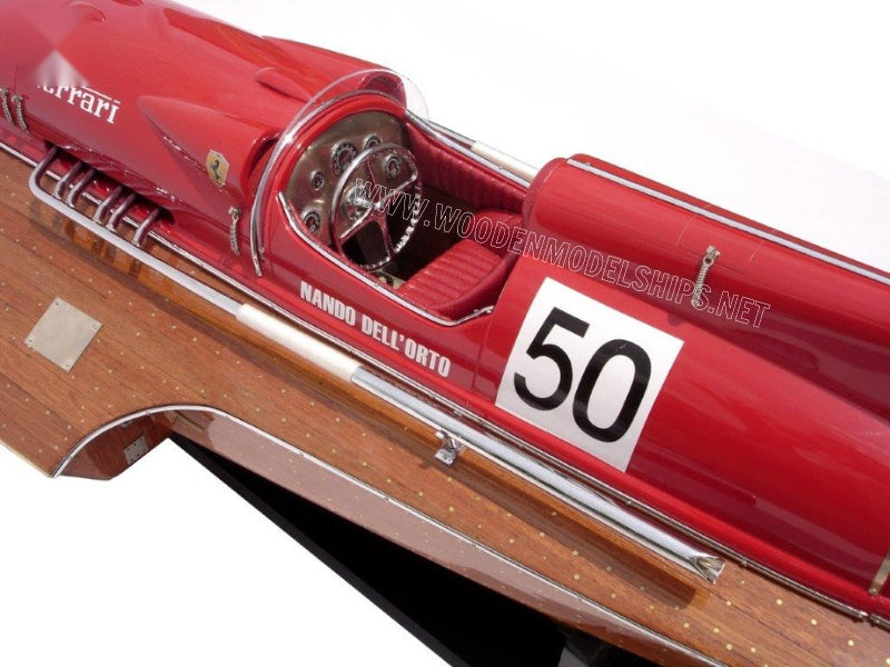 Model Speed Boat Ferrari Hydroplane Stain Finished 50 x 26 x H. 14 cm