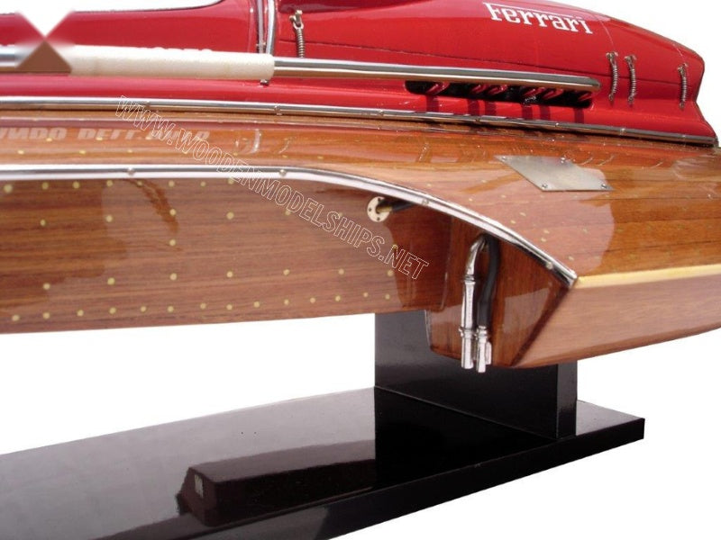 Model Speed Boat Ferrari Hydroplane Stain Finished 50 x 26 x H. 14 cm (SB0008W-50)
