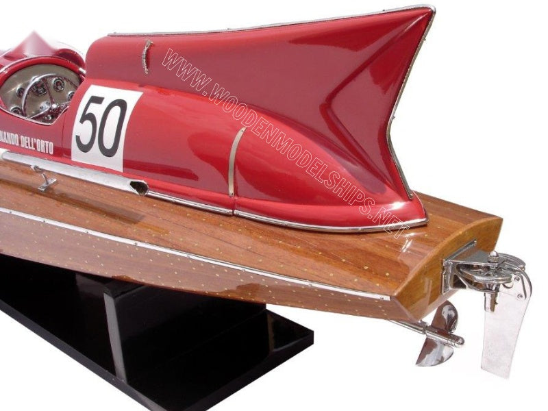 Model Speed Boat Ferrari Hydroplane Stain Finished 50 x 26 x H. 14 cm