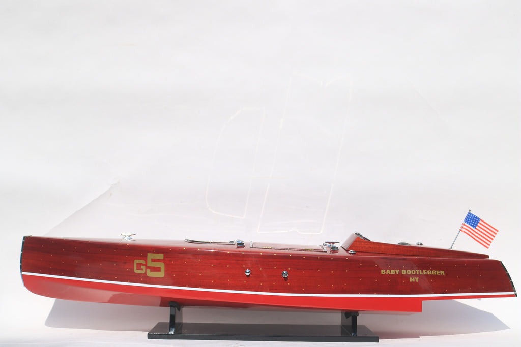 Model Speed Boat Baby Bootlegger Ready For RC (with hundreds of brass pins on hull) 90 x 21 x H. 23 cm