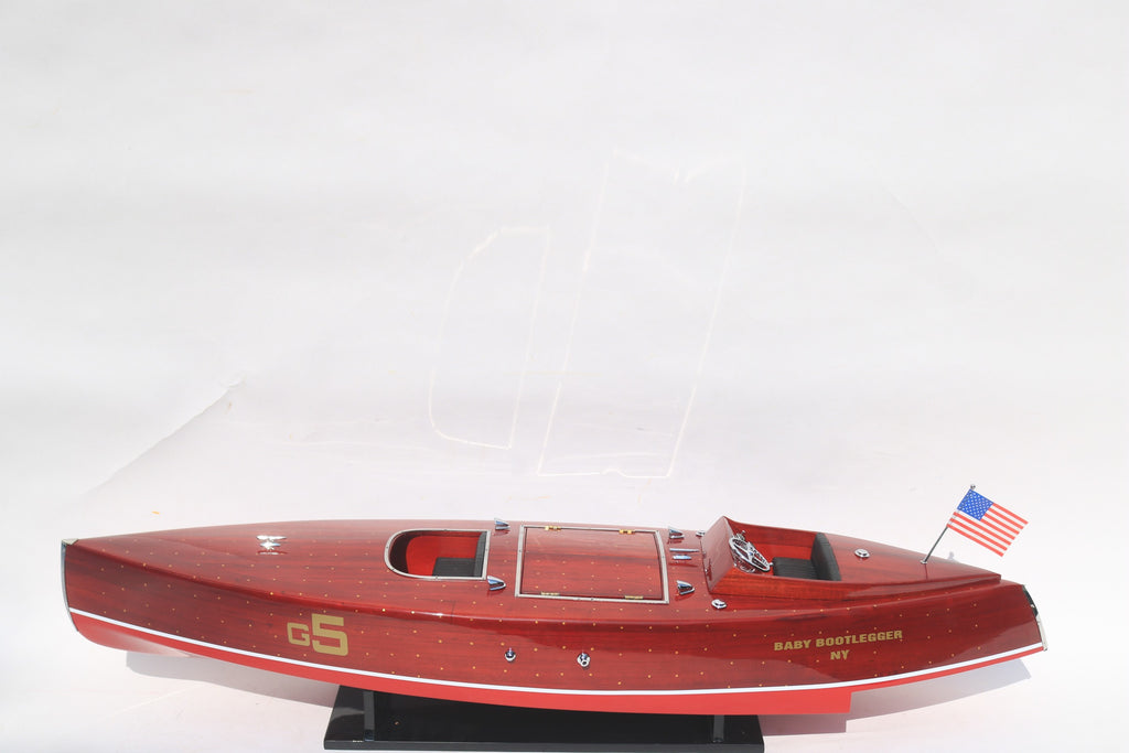 Model Speed Boat Baby Bootlegger Ready For RC (with hundreds of brass pins on hull) 90 x 21 x H. 23 cm