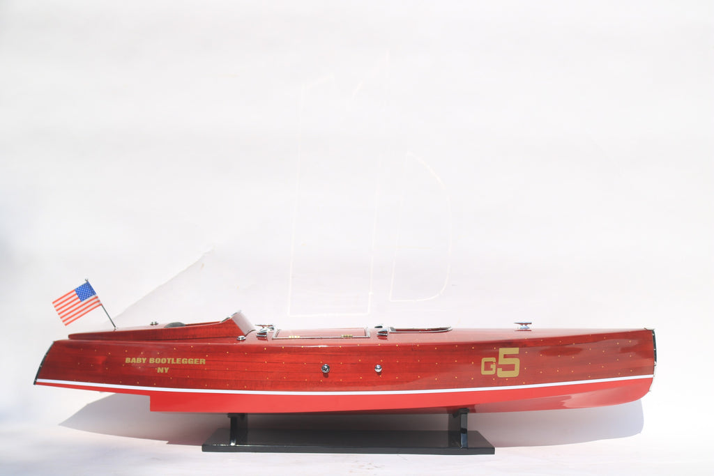 Model Speed Boat Baby Bootlegger Ready For RC (with hundreds of brass pins on hull) 90 x 21 x H. 23 cm
