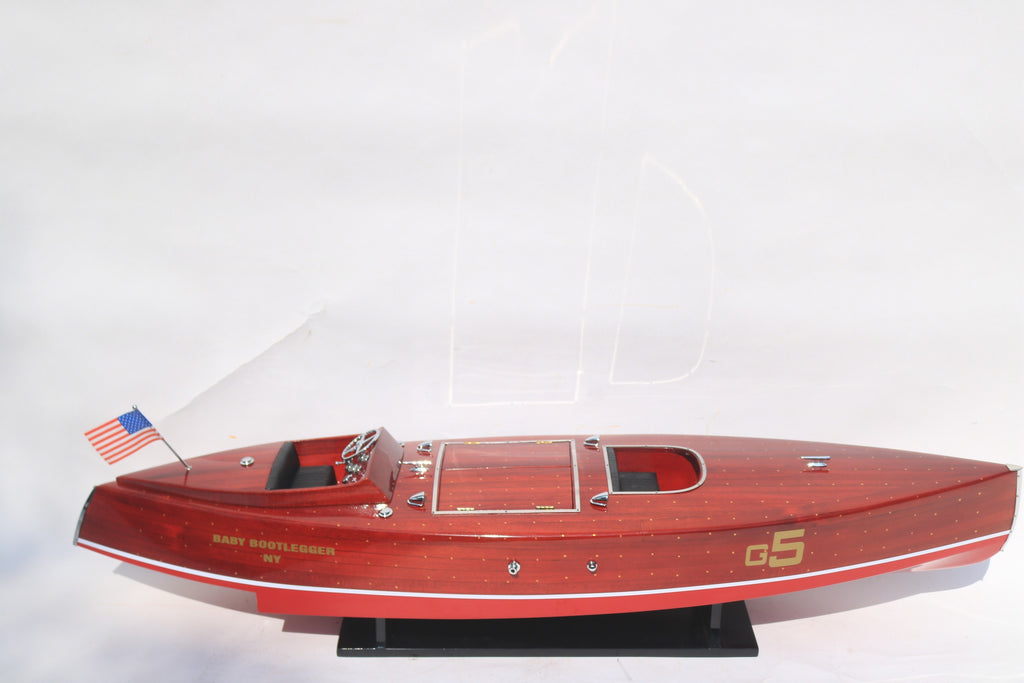 Model Speed Boat Baby Bootlegger Ready For RC (with hundreds of brass pins on hull) 90 x 21 x H. 23 cm