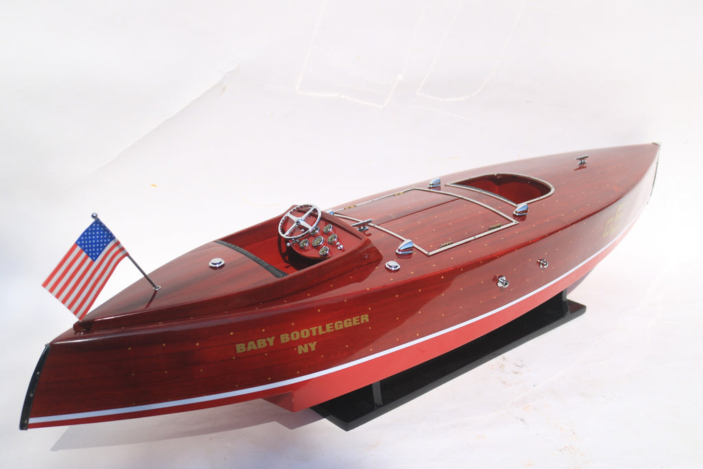 Model Speed Boat Baby Bootlegger Ready For RC (with hundreds of brass pins on hull) 90 x 21 x H. 23 cm