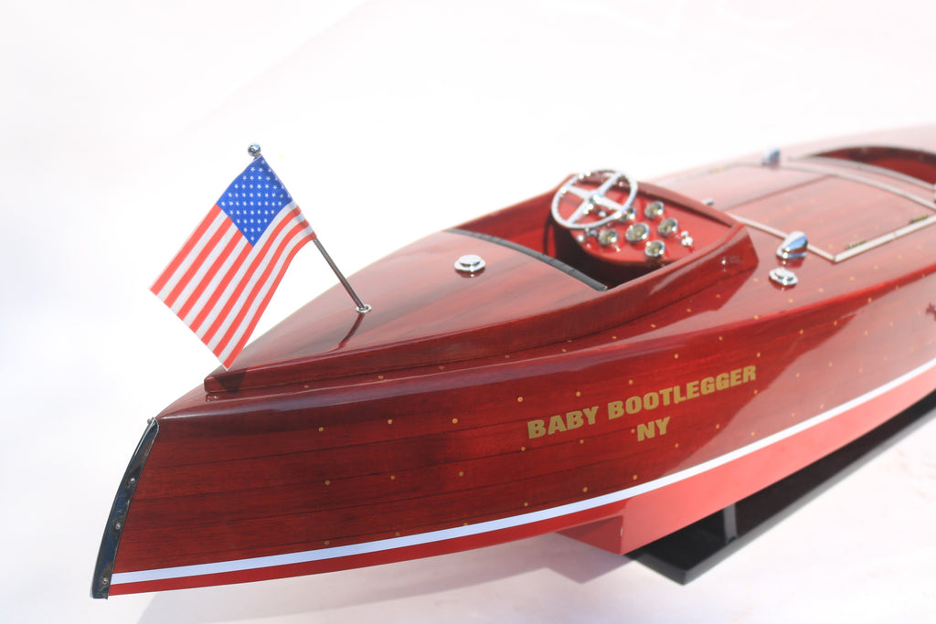 Model Speed Boat Baby Bootlegger Ready For RC (with hundreds of brass pins on hull) 90 x 21 x H. 23 cm