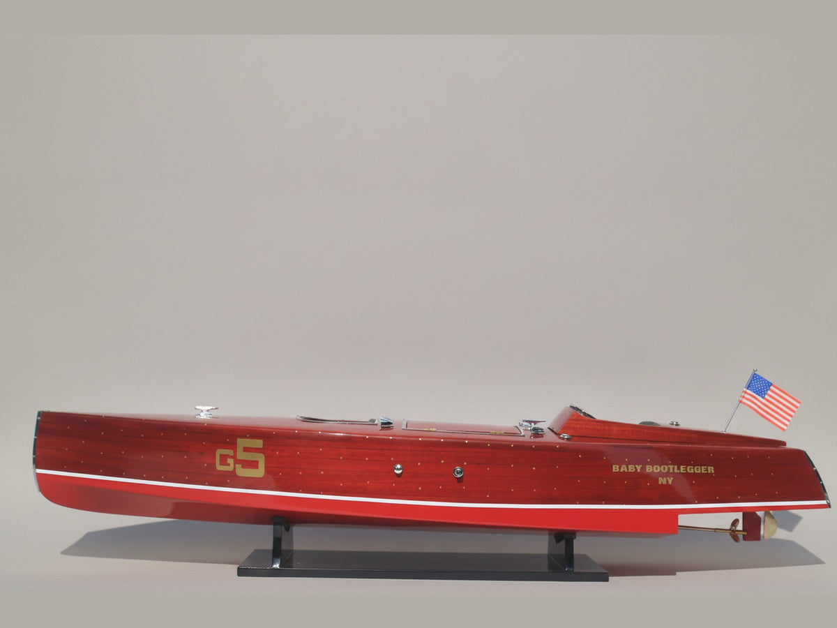 Model Speed Boat Baby Bootlegger Ready For RC (with hundreds of brass pins on hull) 90 x 21 x H. 23 cm