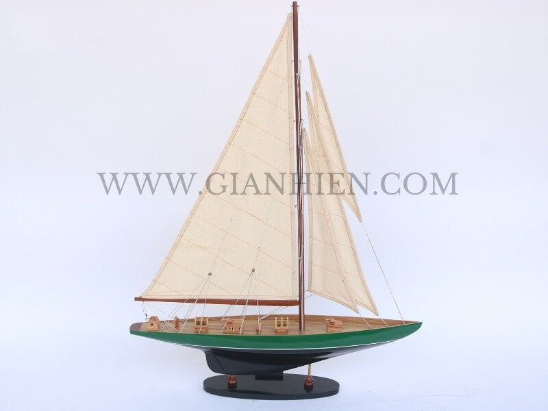 Model Sailing Boat Shamrock Painted Green 60 x 11 x H. 76 cm