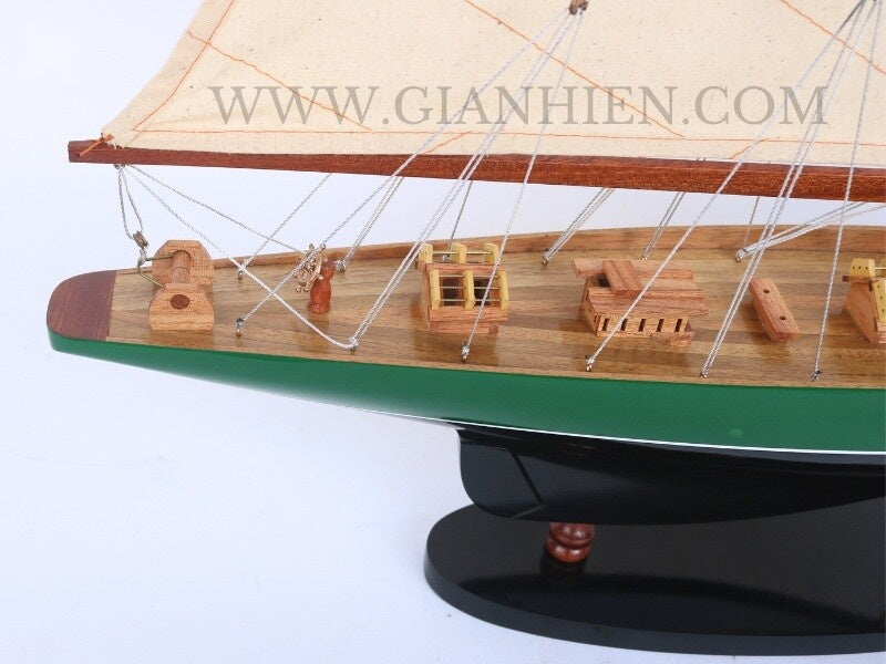 Model Sailing Boat Shamrock Painted Green 60 x 11 x H. 76 cm