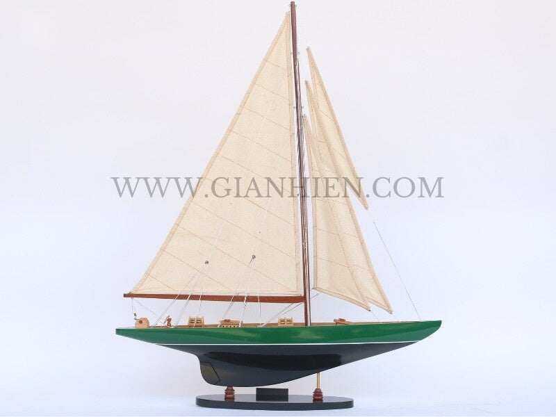 Model Sailing Boat Shamrock Painted Green 60 x 11 x H. 76 cm