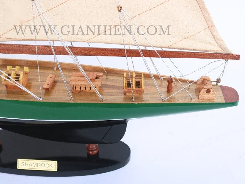 Model Sailing Boat Shamrock Painted Green 60 x 11 x H. 76 cm