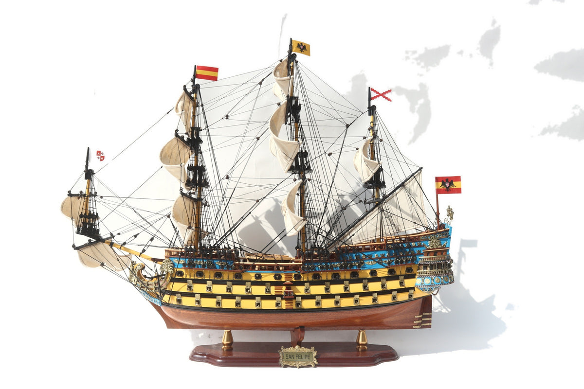 Model Tall Ship San Felipe Painted - Deiall 80 x 26 x H. 70 cm