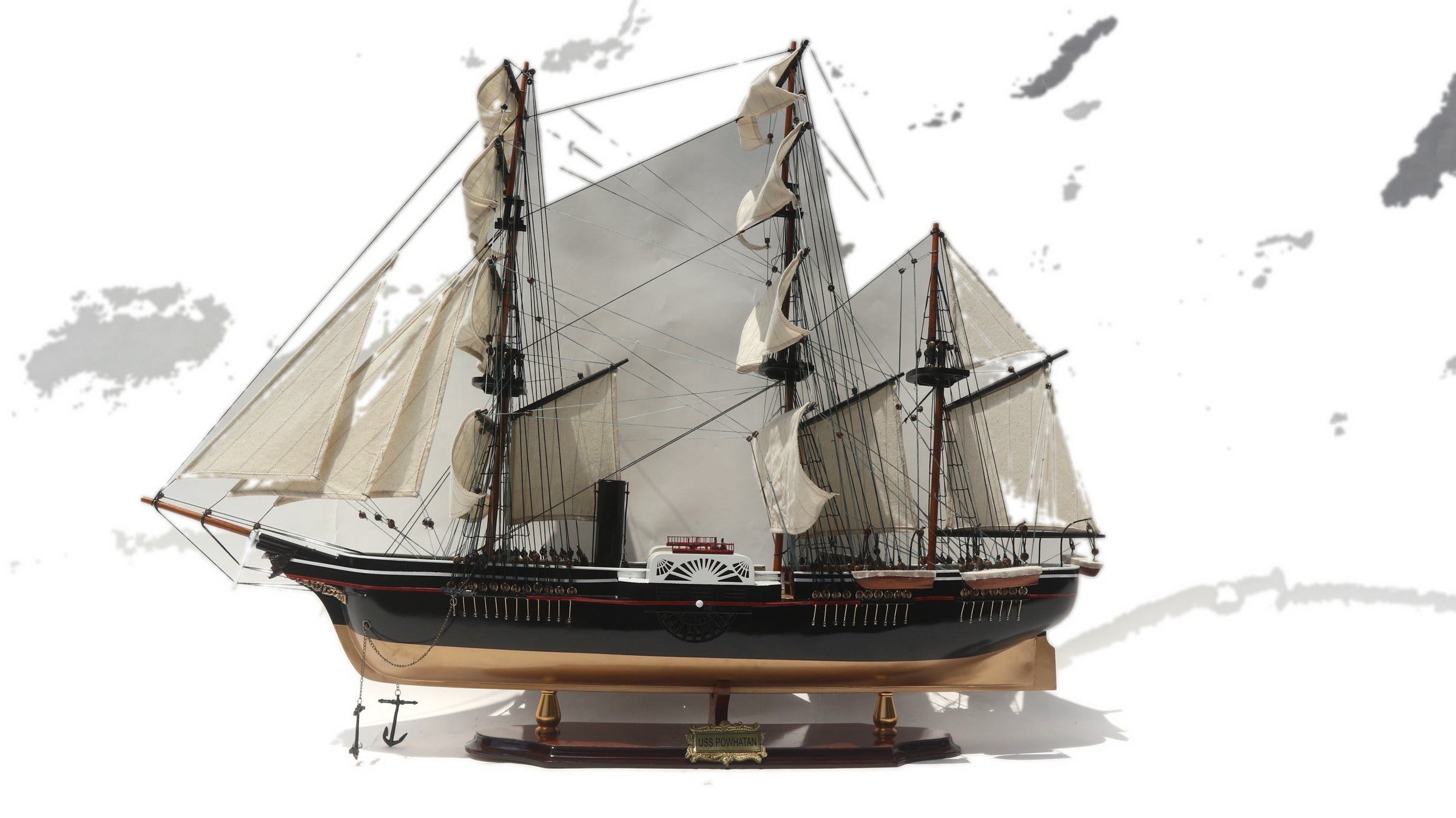 Modellsegelschiff USS Powhatan 80 x 20 x H. 73 cm