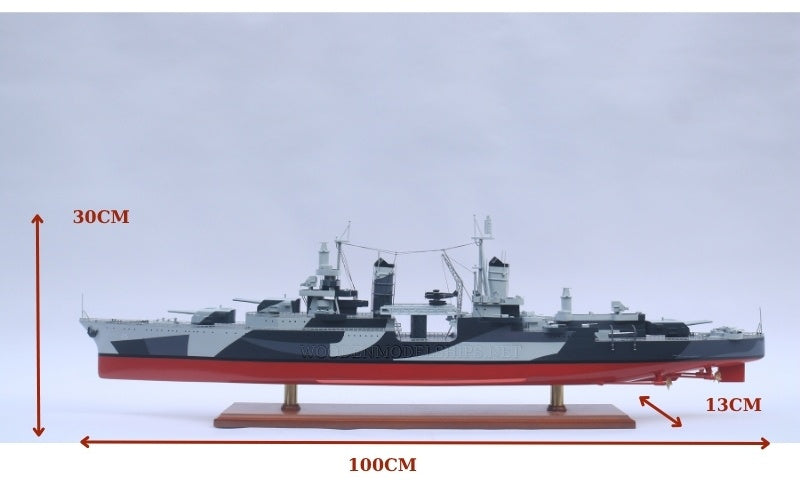 Modell-Kriegsschiff USS Indianapolis (CA-35) ( Camouflage paint ) 95 x 13 x H. 30 cm