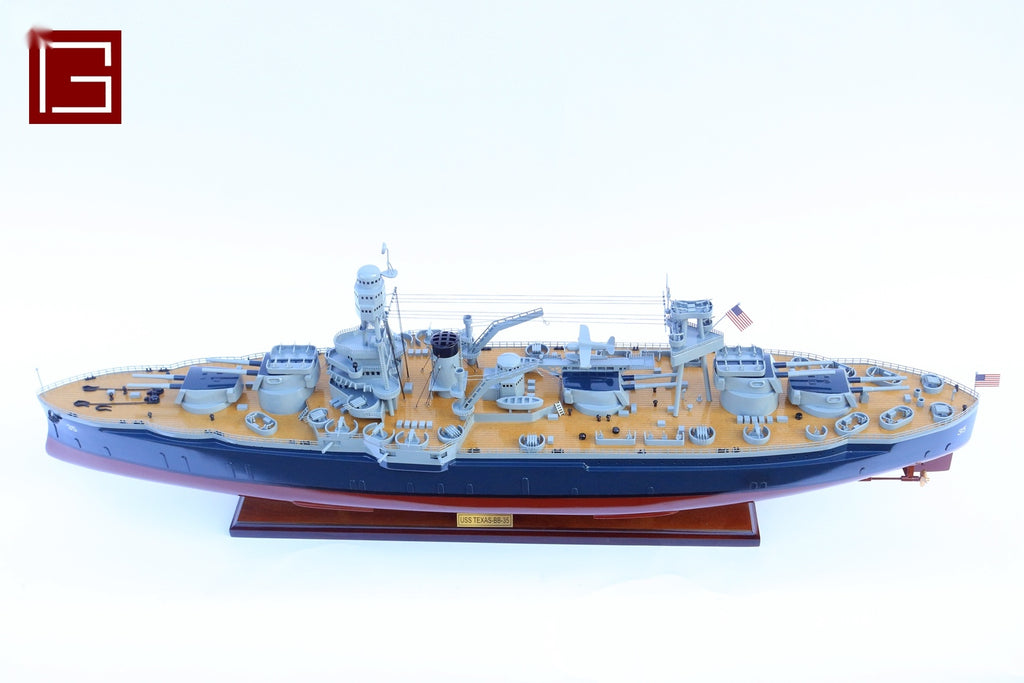 Model Warship USS Texas BB35 (Dark Blue / Red) 100 x 23 x H. 34 cm